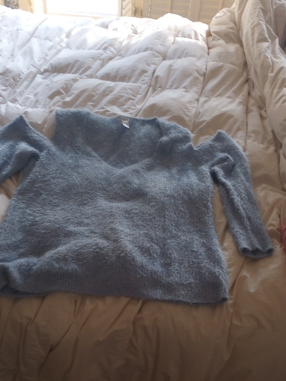 VENUS Light Blue Fuzzy Crewneck Sweater